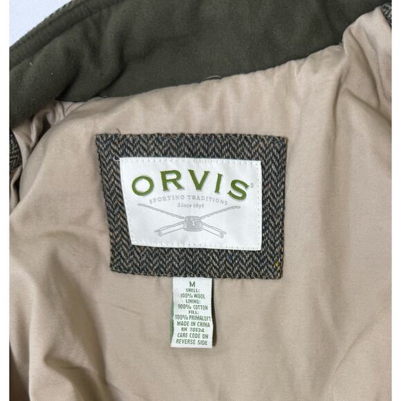 ORVIS Wool Sz M Field Vest Herringbone Tweed Leather Lined Insulated Outdoor - Picture 9 of 9